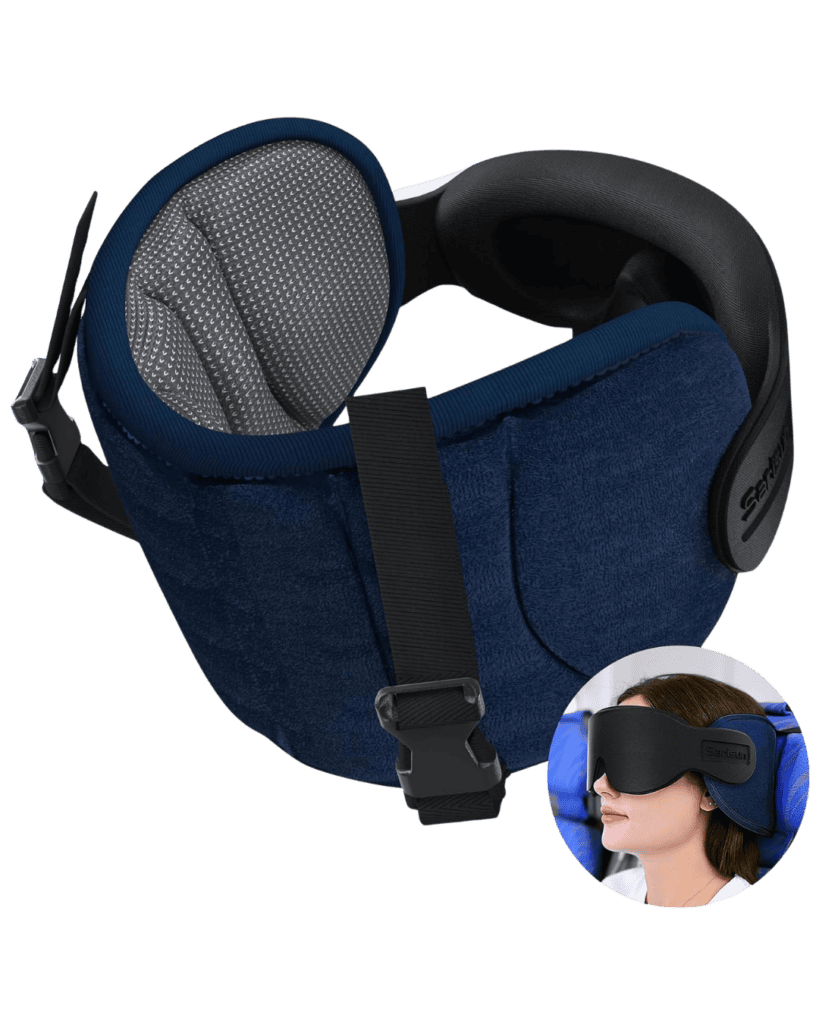 Sarisun airplane sleep mask and head support for sleeping during long flights