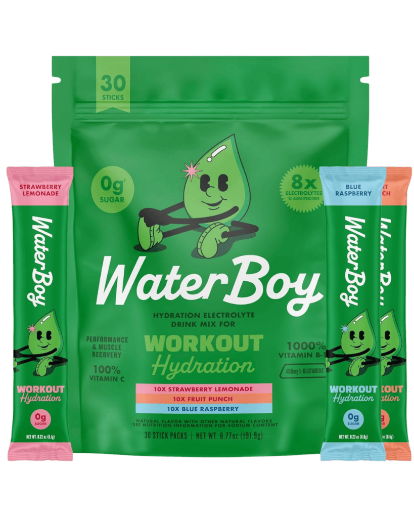 Waterboy Hydration electrolyte drink mix packets for travel hydration