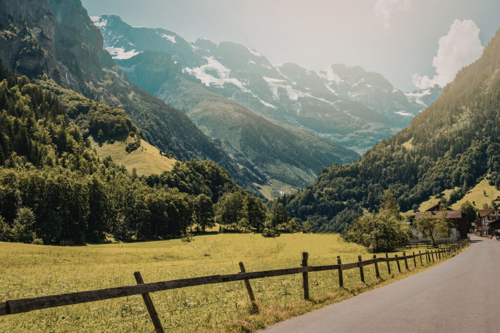 Mountain road through the Alps for travelers driving abroad with an International Driving Permit