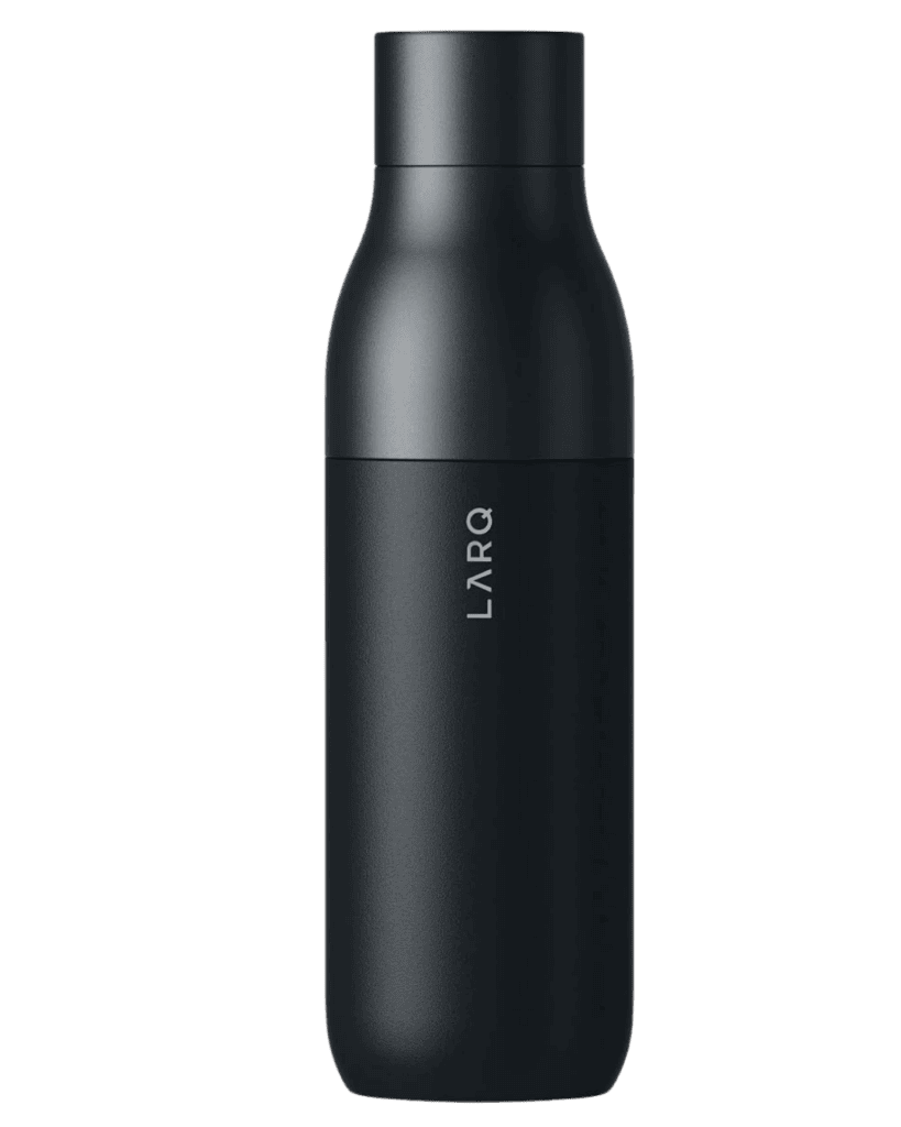 LARQ stainless steel reusable water bottle for staying hydrated while traveling