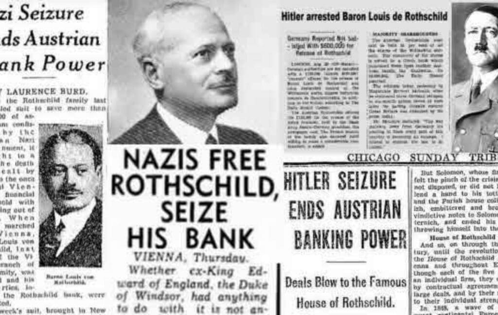 1938 newspaper coverage of the Nazi seizure of Baron Louis de Rothschild's bank in Vienna
