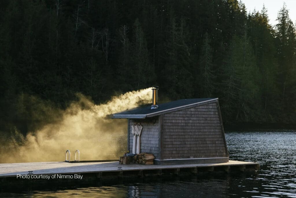 Floating cedar sauna at Nimmo Bay in British Columbia's Great Bear Rainforest