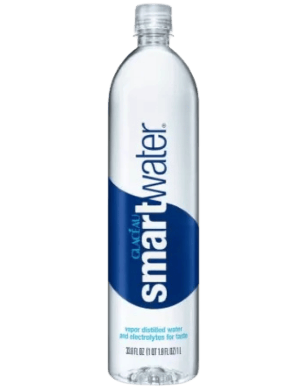 Smartwater one-liter water bottle for staying hydrated during air travel