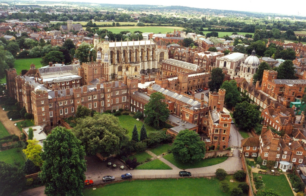 Aerial view of Eton College in Windsor, England