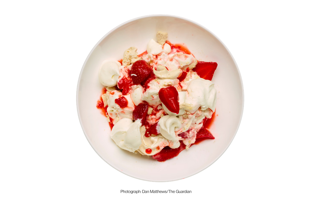 Eton Mess with strawberries, whipped cream and broken meringue