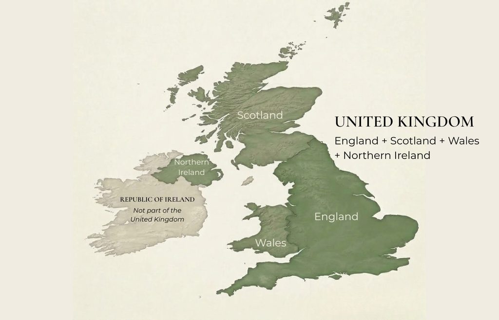 Map highlighting the United Kingdom, including England, Scotland, Wales and Northern Ireland